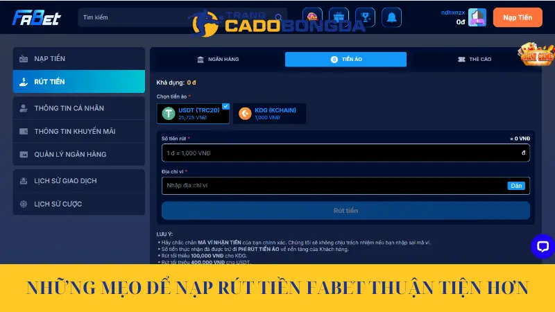 Những mẹo để nạp rút tiền Fabet thuận tiện hơn
