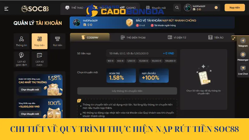 Soc88 Và Quy Trình Nạp Rút Tiền Chuẩn Chỉ Cho Bet Thủ